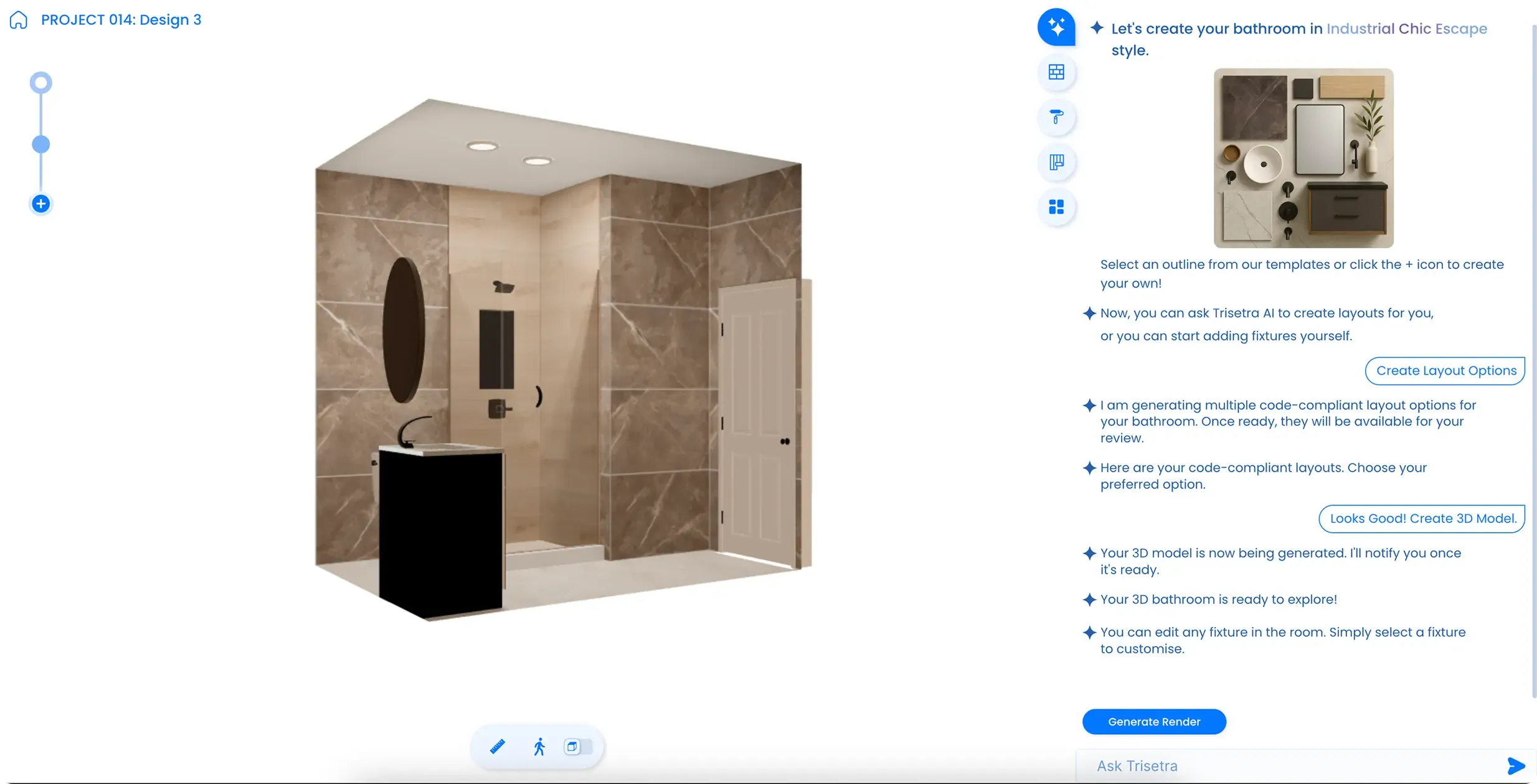 3D bathroom render with material swapping
