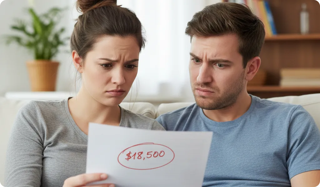 Clients are looking at paper with the total price written on it.