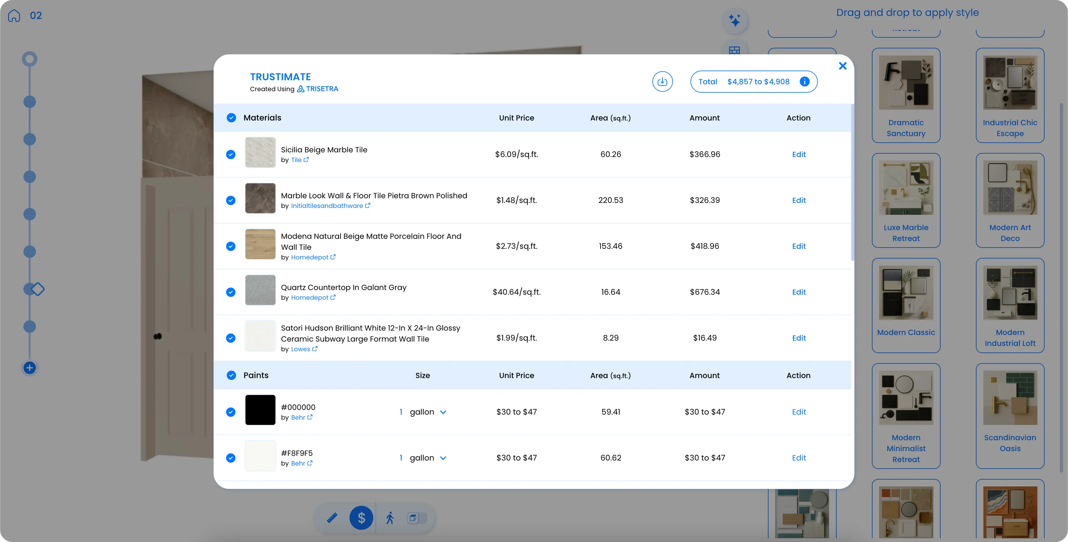 Trisetra Interaction Page showing trustimate interface in the app