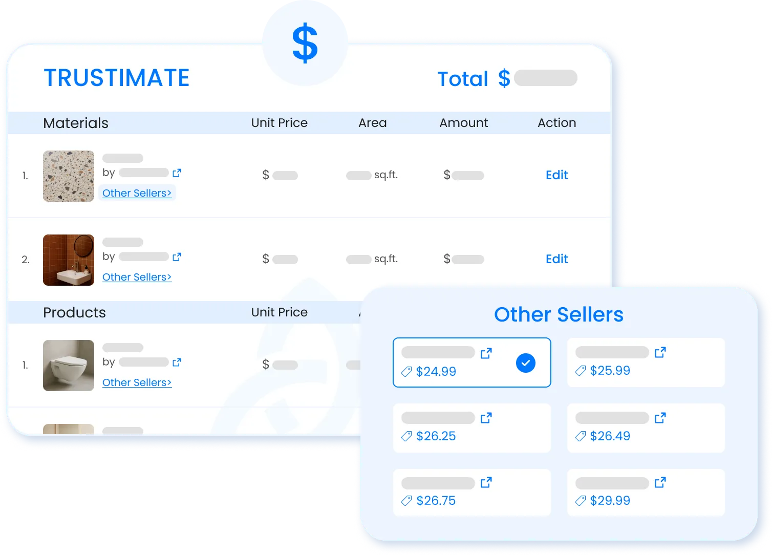 Cost estimation interface